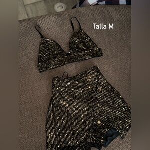 Black and Gold Sequin Two-Piece Set